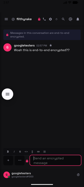 An end-to-end encrypted direct message conversation