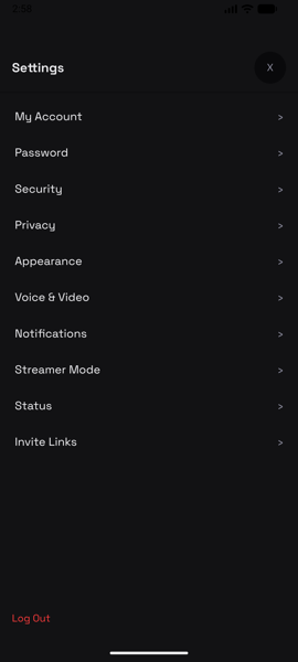DiscAlt settings showing privacy, security, and passkey options